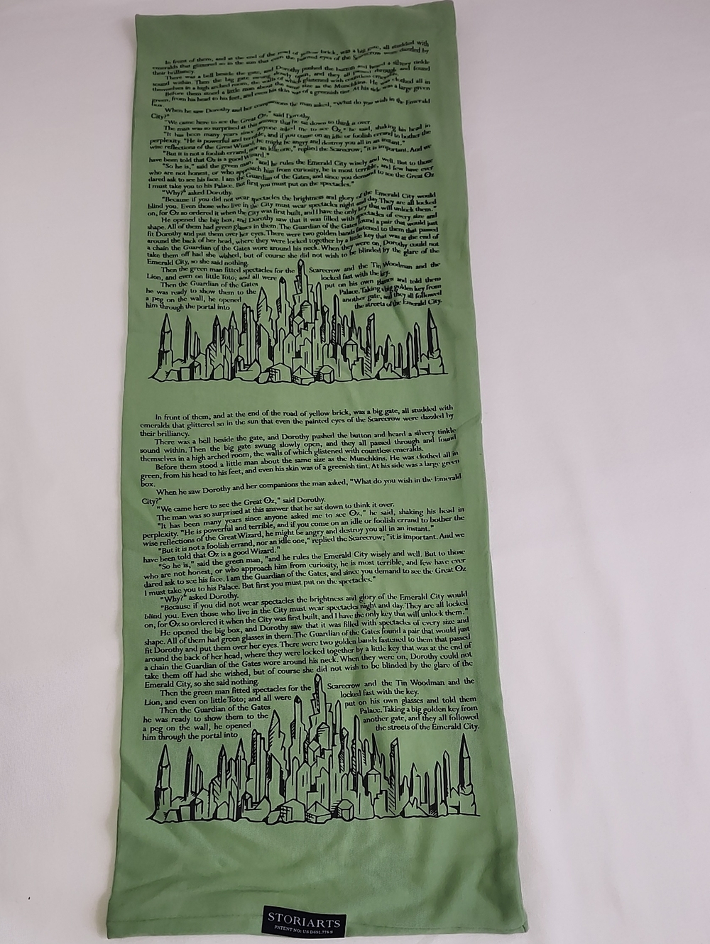 Storiarts Green Printed Scarf with Black Cityscape Wizard Of OZ story Design
